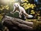 White brasted marten jumping on wood Martes foina  Made With Generative AI illustration