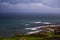 White breakers and rocks in the Atlantic