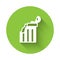 White Broken ancient column icon isolated with long shadow. Green circle button. Vector
