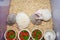 White and Brown Hedgehogs in Plastic Bucket [Atelerix frontalis]