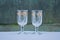 White brown small two glass crystal goblets on a gray wooden table