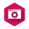 White Browser setting icon isolated with long shadow. Adjusting, service, maintenance, repair, fixing. Pink hexagon