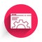 White Browser setting icon isolated with long shadow. Adjusting, service, maintenance, repair, fixing. Red circle button