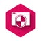 White Browser with shield icon isolated with long shadow. Security, safety, protection, privacy concept. Pink hexagon