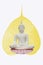 White Buddha image on lotus base with yellow pipal leaf