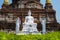 White buddha on pagoda background