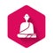 White Buddhist monk in robes sitting in meditation icon isolated with long shadow. Pink hexagon button. Vector