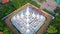 White Buddhist Pagoda with multiple spires at Wat Asokaram Temple in Samutprakan province, Thailand