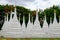 White buddhist pagodas with trees background, Myanmar