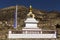 White Buddhist Stupa Monument Prayer Flags Manang Village Nepal Himalaya Mountains Annapurna Circuit