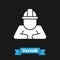 White Builder icon isolated on black background. Construction worker. Vector