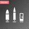 White Bullet and cartridge icon isolated on transparent background. Vector