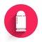 White Bullet icon isolated with long shadow. Red circle button. Vector