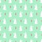 White bunny with carrot seamless pattern mint green background.