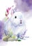 White bunny on an isolated white background, watercolor fluffy bunny, greeting card