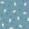 White bunny/rabbit and butterfly vector seamless pattern