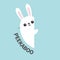 White bunny rabbit holding wall signboard. Cute cartoon funny animal hiding behind paper. Happy Easter symbol. Peekaboo text. Flat