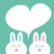 White bunny rabbit with long ears. Heart frame template. Cute cartoon smiling character twins. Baby greeting card. Happy Easter si