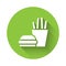 White Burger and french fries in carton package box icon isolated with long shadow. Hamburger, cheeseburger sandwich