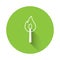 White Burning match with fire icon isolated with long shadow background. Match with fire. Matches sign. Green circle