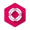 White Business lifebuoy icon isolated with long shadow. Rescue, crisis, support, team, partnership concept. Pink hexagon