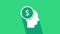 White Business man planning mind icon isolated on green background. Human head with dollar. Idea to earn money. Business