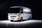 white buss on dark studio background mockup, ai generative