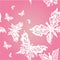 White butterflies on pink seamless background