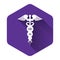 White Caduceus medical symbol icon isolated with long shadow. Medicine and health care concept. Emblem for drugstore or