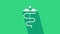 White Caduceus snake medical symbol icon isolated on green background. Medicine and health care. Emblem for drugstore or