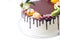 White cake drenched in chocolate and decorated with berries on an isolated white background.