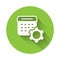 White Calendar settings icon isolated with long shadow background. Date settings. Green circle button. Vector