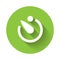 White Camera timer icon isolated with long shadow. Photo exposure. Stopwatch timer seconds. Green circle button. Vector