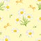 White camomiles and bows on yellow background seamless pattern. Vector floral illustration. Daisies flowers