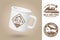 White camping cup. Realistic mug mockup template with sample design. Vector 3d illustration. Life is a journey. Summer