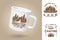 White camping cup. Realistic mug mockup template with sample design. Vector 3d illustration. Live, love, camp. Summer