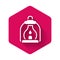 White Camping lantern icon isolated with long shadow. Pink hexagon button. Vector
