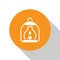 White Camping lantern icon isolated on white background. Orange circle button. Vector
