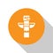 White Canadian totem pole icon isolated on white background. Orange circle button. Vector