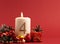 White candle with the number four burns, Advent background