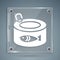 White Canned fish icon isolated on grey background. Square glass panels. Vector