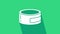 White Canned food icon isolated on green background. Food for animals. Pet food can. 4K Video motion graphic animation