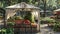 a white canopy tent, with crates of fresh strawberries, surrounded by other booths showcasing a variety of products and