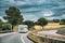 White Caravan Motorhome Car Goes On Highway Road