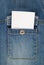 White card jeans pocket for note