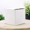 White cardboard box on wooden shelf. Blank carton box for your design