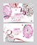 White cards with abstract colorful air balloons with stars, ticker tapes and Happy Birthday wishes