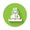 White Cargo ship icon isolated with long shadow. Green circle button. Vector