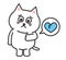 White cartoon cat has a heartache, vector illustration.