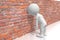 White cartoon character banging head against the wall - 3D illustration